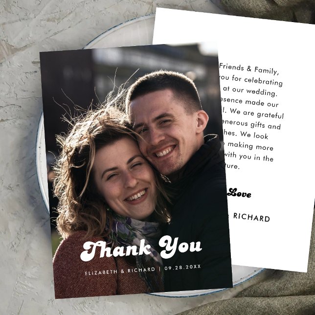 Stylish Retro Black & White Wedding Photo Thank You Card (Creator Uploaded)