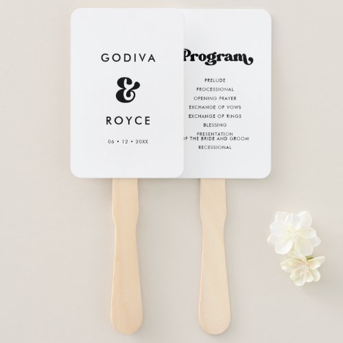 Stylish retro black  white wedding program hand fan