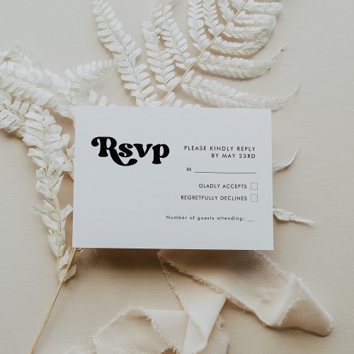 Stylish retro black  white wedding RSVP card