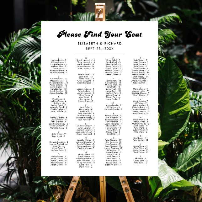 Stylish Retro Black & White Wedding Seating Chart Foam Board (Retro black and white seating chart foam board guides guests with a stylish, organized touch.)