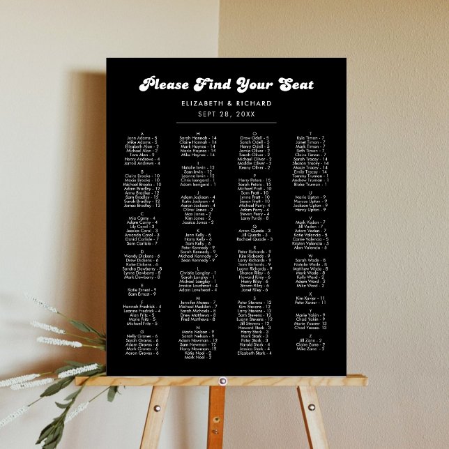 Stylish Retro Black & White Wedding Seating Chart Foam Board (Retro black and white seating chart foam board keeps seating clear with a stylish touch.)