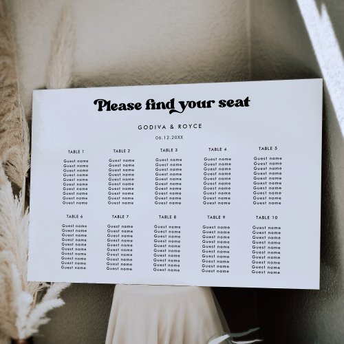 Stylish retro black  white Wedding Seating chart Foam Board