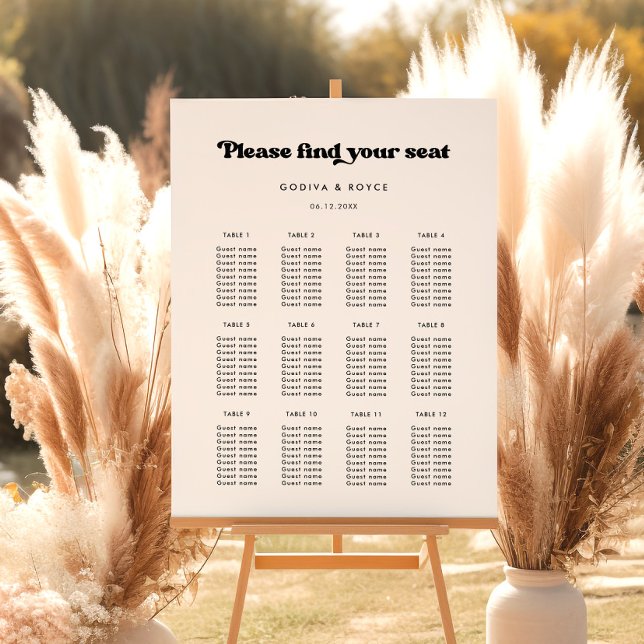 Stylish retro black & white wedding Seating chart Foam Board (Creator Uploaded)