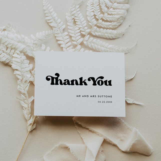 Stylish retro black & white wedding thank you card (Creator Uploaded)