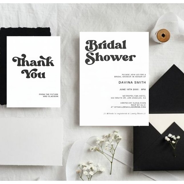 Stylish retro black & white wedding  thank you card (Creator Uploaded)