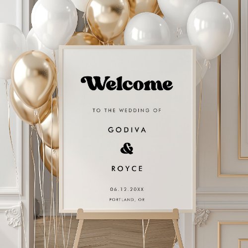 Stylish retro black  white Welcome to our wedding Poster