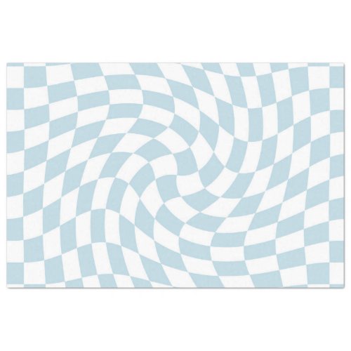 Stylish Retro Blue Pastel Warped Checkerboard  Tissue Paper