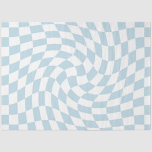 Stylish Retro Blue Pastel Warped Checkerboard Tissue Paper