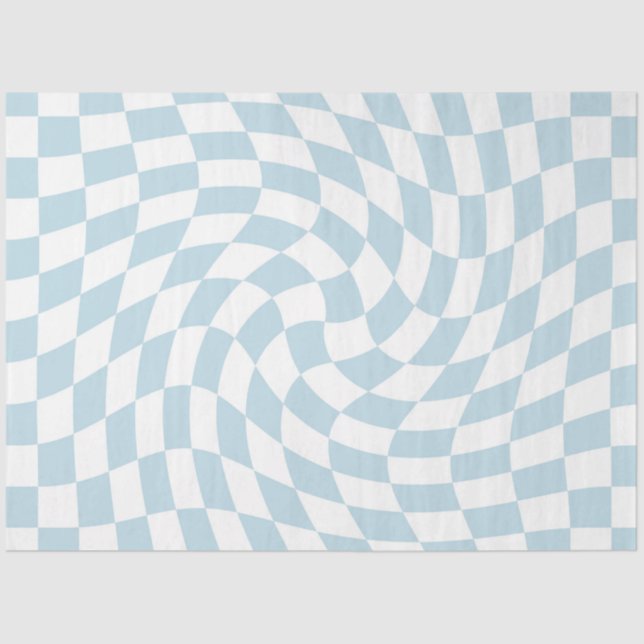 Stylish Retro Blue Pastel Warped Checkerboard  Tissue Paper (Front)