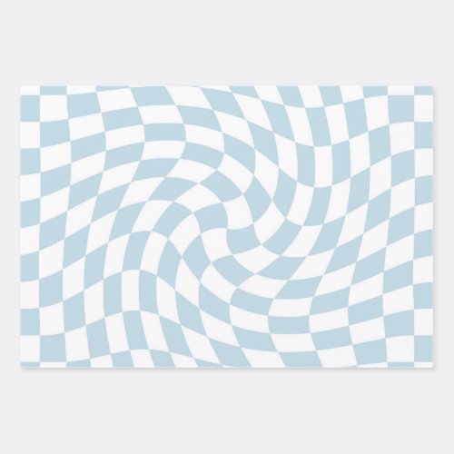 Stylish Retro Blue Pastel Warped Checkerboard Wrapping Paper Sheets