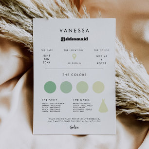 Stylish retro Bridesmaid info card