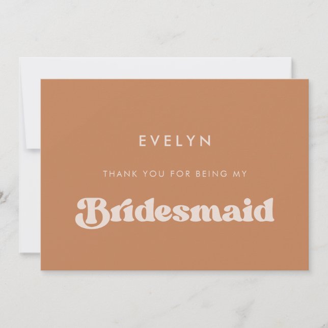 Stylish retro Brown Bridesmaid thank you text card (Front)