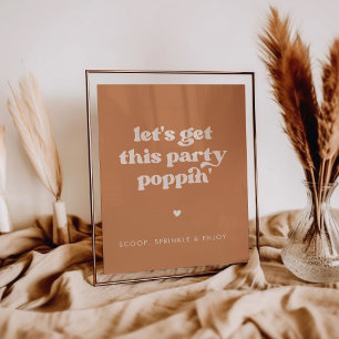 Stylish retro Brown Let's get this party poppin Poster