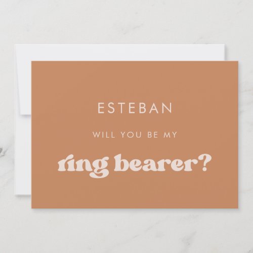 Stylish retro Brown Ring Bearer proposal card
