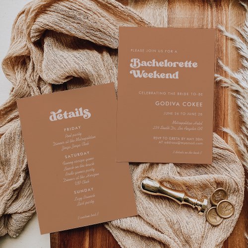 Stylish retro brown sugar Bachelorette Weekend Invitation