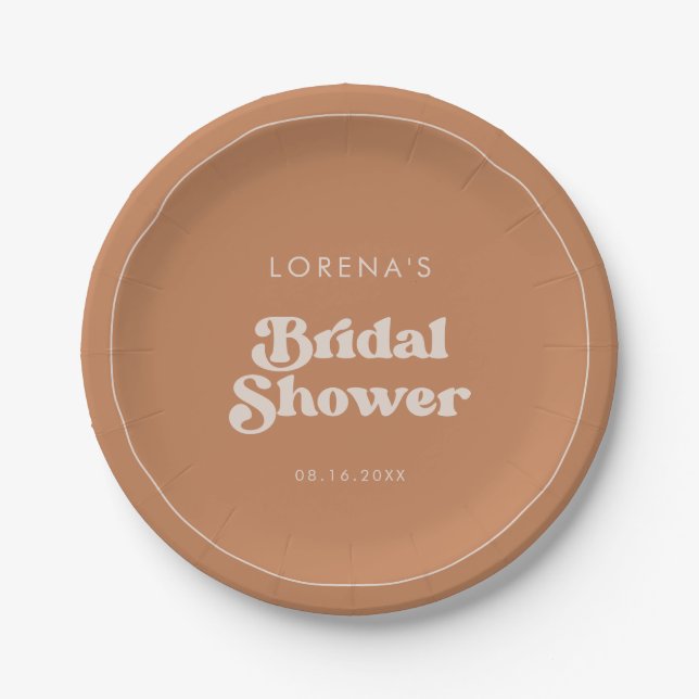Stylish retro Brown sugar Bridal Shower Paper Plates (Front)
