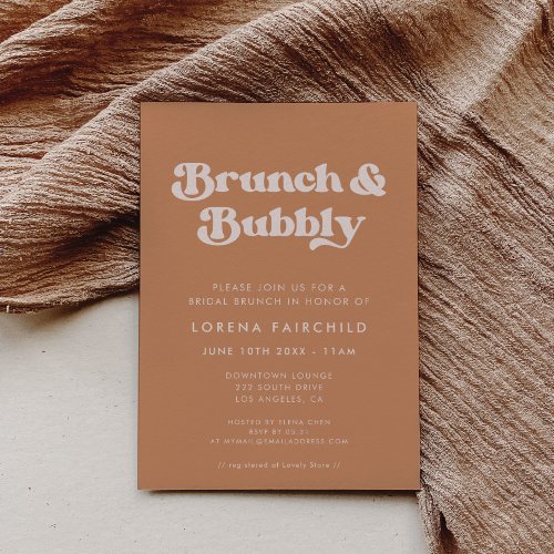 Stylish retro Brown sugar Brunch and Bubbly Invitation