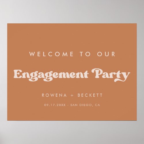 Stylish retro Brown sugar Engagement party welcome Poster