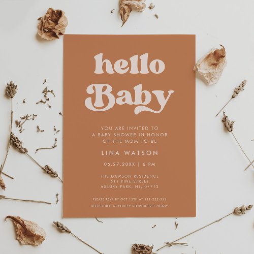 Stylish retro Brown sugar Hello Baby Invitation