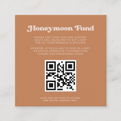 Stylish retro Brown sugar Honeymoon fund QR code Enclosure Card
