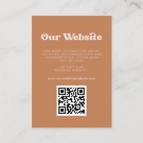 Stylish retro Brown sugar QR code wedding website Enclosure Card