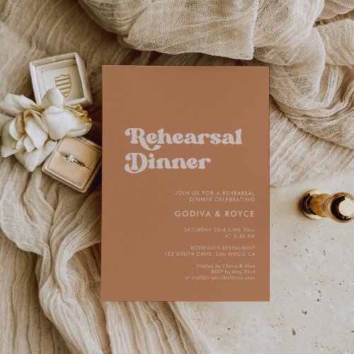 Stylish retro brown sugar Rehearsal dinner Invitation