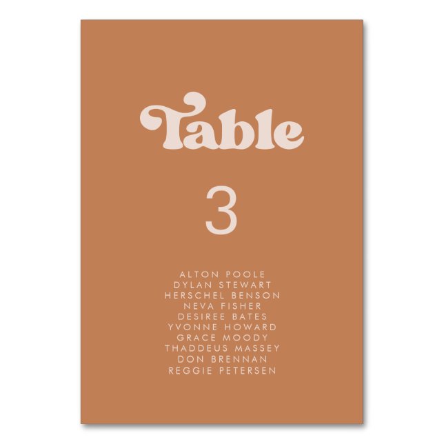 Stylish retro brown sugar seating chart cards (Front)
