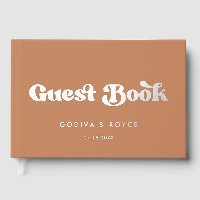 Stylish Retro Brown Sugar Silver Foil wedding Guest Book (Front)