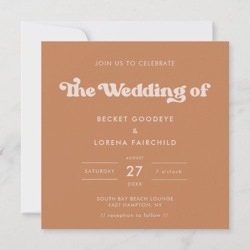 Stylish retro brown sugar Square wedding Invitation