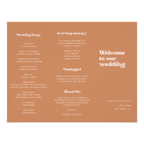 Stylish retro Brown sugar Trifold Wedding Program Flyer