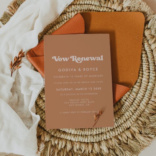 Stylish retro brown sugar Vow renewal Invitation