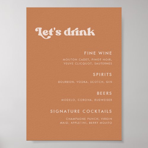 Stylish retro Brown sugar Wedding Bar menu Poster