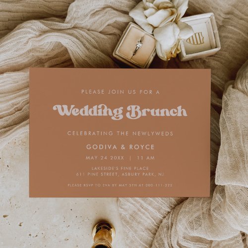 Stylish retro brown sugar wedding Brunch Invitation