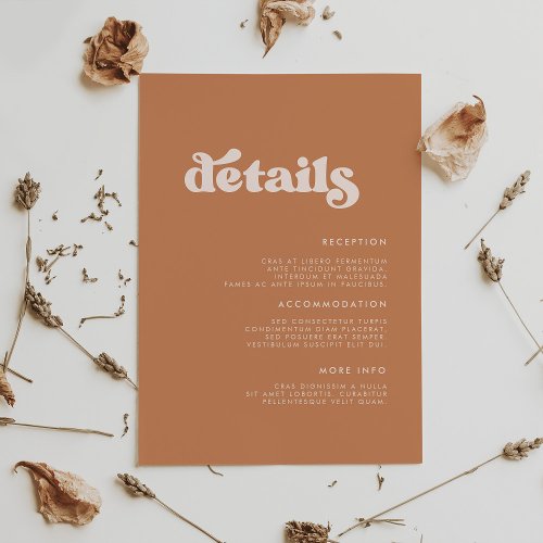 Stylish retro brown sugar wedding details enclosure card