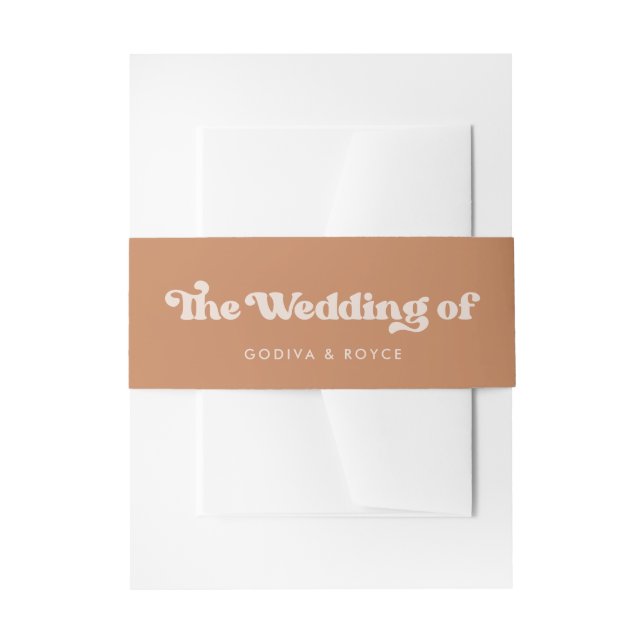 Stylish retro brown sugar wedding invitation belly band (Front Example)
