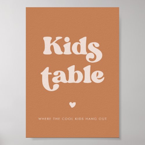 Stylish retro Brown sugar Wedding Kids Table Poster