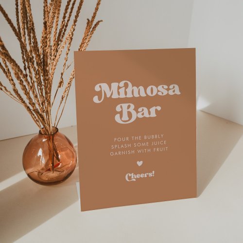Stylish retro Brown sugar Wedding Mimosa bar Pedestal Sign