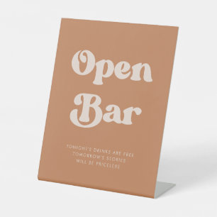 Stylish retro Brown sugar Wedding Open Bar Pedestal Sign