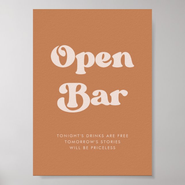 Stylish retro Brown sugar Wedding Open Bar sign (Front)