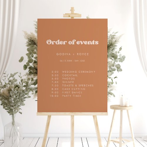 Stylish retro Brown sugar Wedding Order of events Foam Board