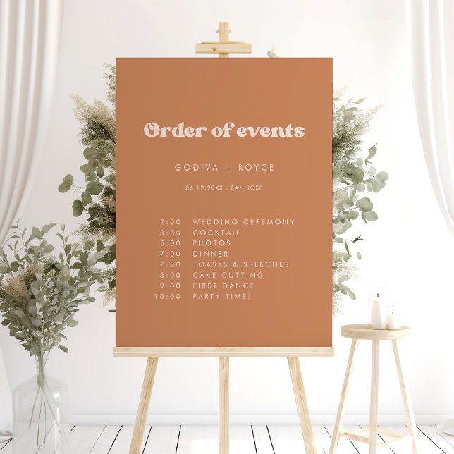 Stylish retro Brown sugar Wedding Order of events Foam Board (Creator Uploaded)