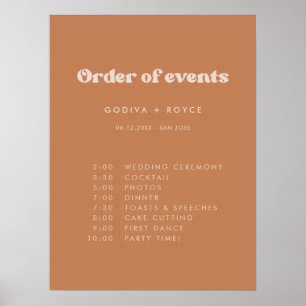 Stylish retro Brown sugar Wedding Order of events Poster