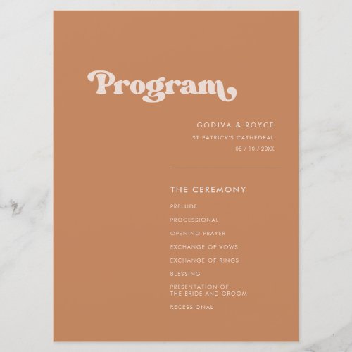 Stylish retro brown sugar wedding program