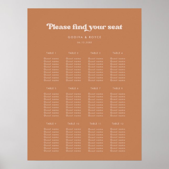 Stylish retro brown sugar wedding seating chart (Front)