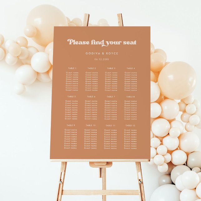 Stylish retro Brown sugar Wedding Seating chart Foam Board (Creator Uploaded)