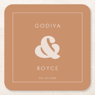 Stylish retro Brown sugar Wedding Square Paper Coaster