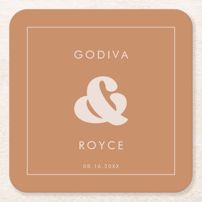 Stylish retro Brown sugar Wedding Square Paper Coaster (Front)