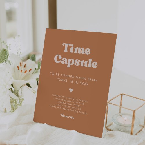 Stylish retro Brown Time capsule 1st Birthday sign