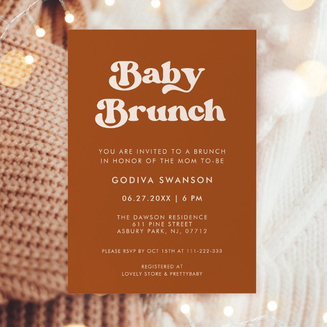 Stylish retro Burnt Orange Baby Brunch Invitation (Creator Uploaded)