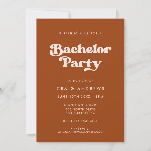 Stylish retro Burnt Orange Bachelor Party Invitation